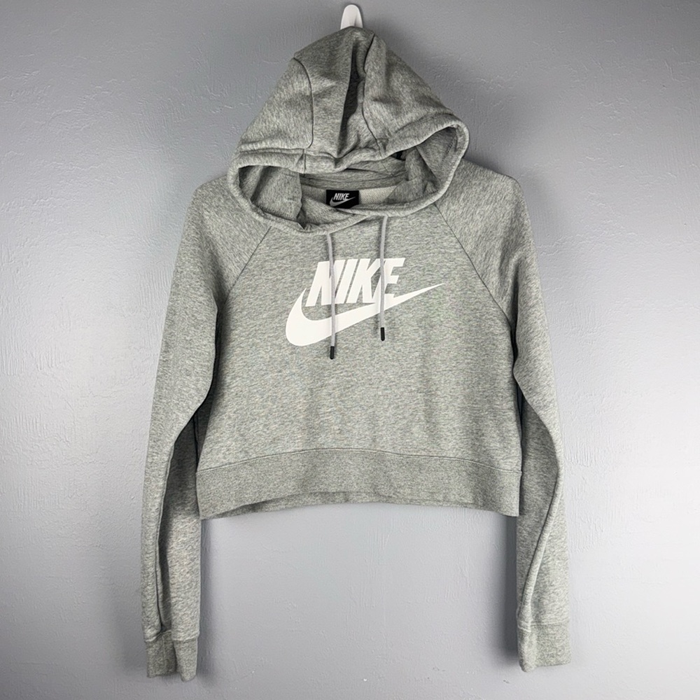 Nike Women's Small Sportswear Essential Cropped Hoodie Sweatshirt Gray
